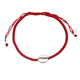 Bracelet sur cordon rouge avec cauri en argent 925