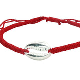 Bracelet sur cordon rouge avec cauri en argent 925