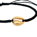 Black cord and gold cowrie bracelet