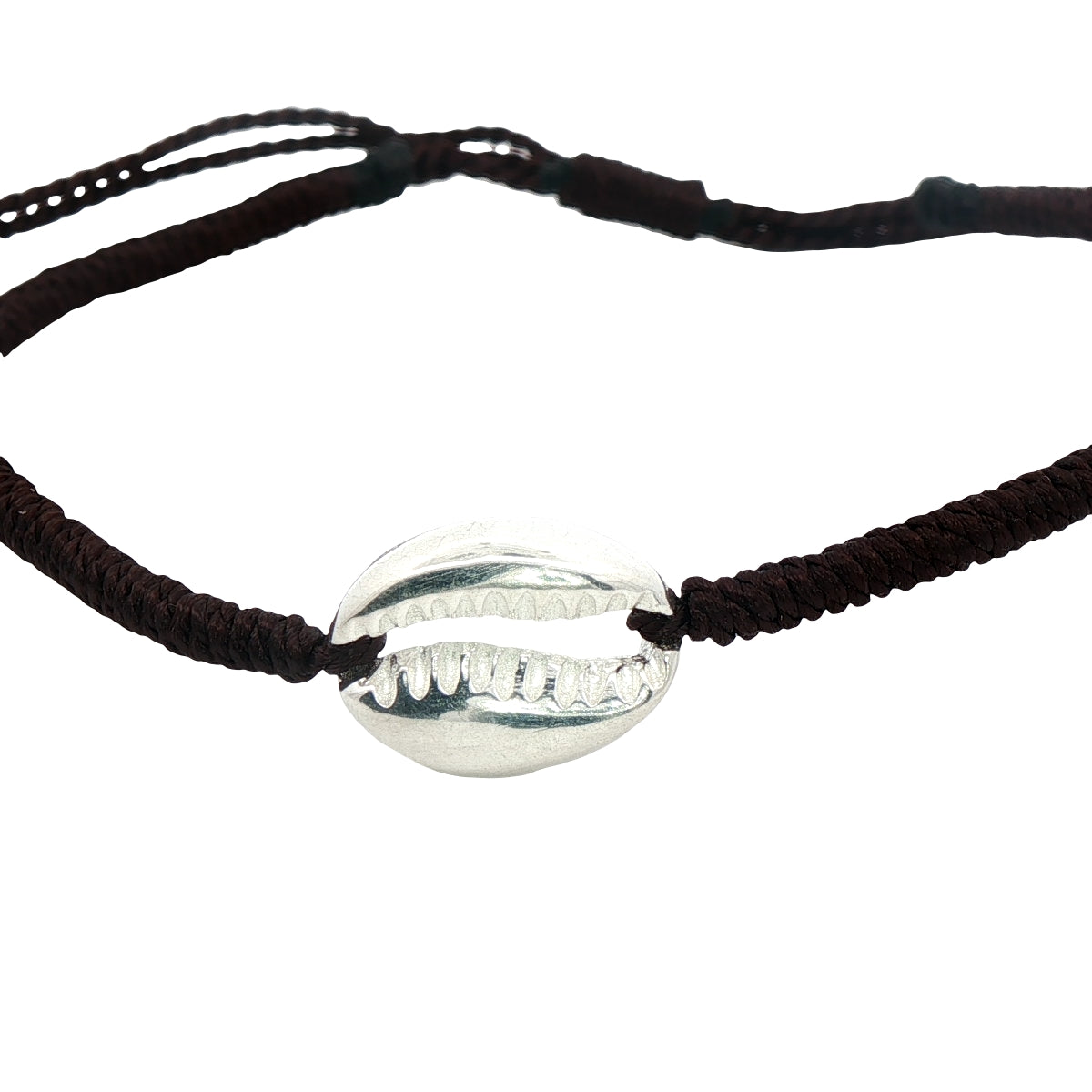 Bracelet sur cordon marron foncé avec cauri en argent t925