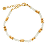 Bracelet pierre de lune avec boules striées et petites couronnes
