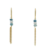 Boucles d'oreilles dorées 3 pierres en opales bleues et chainettes