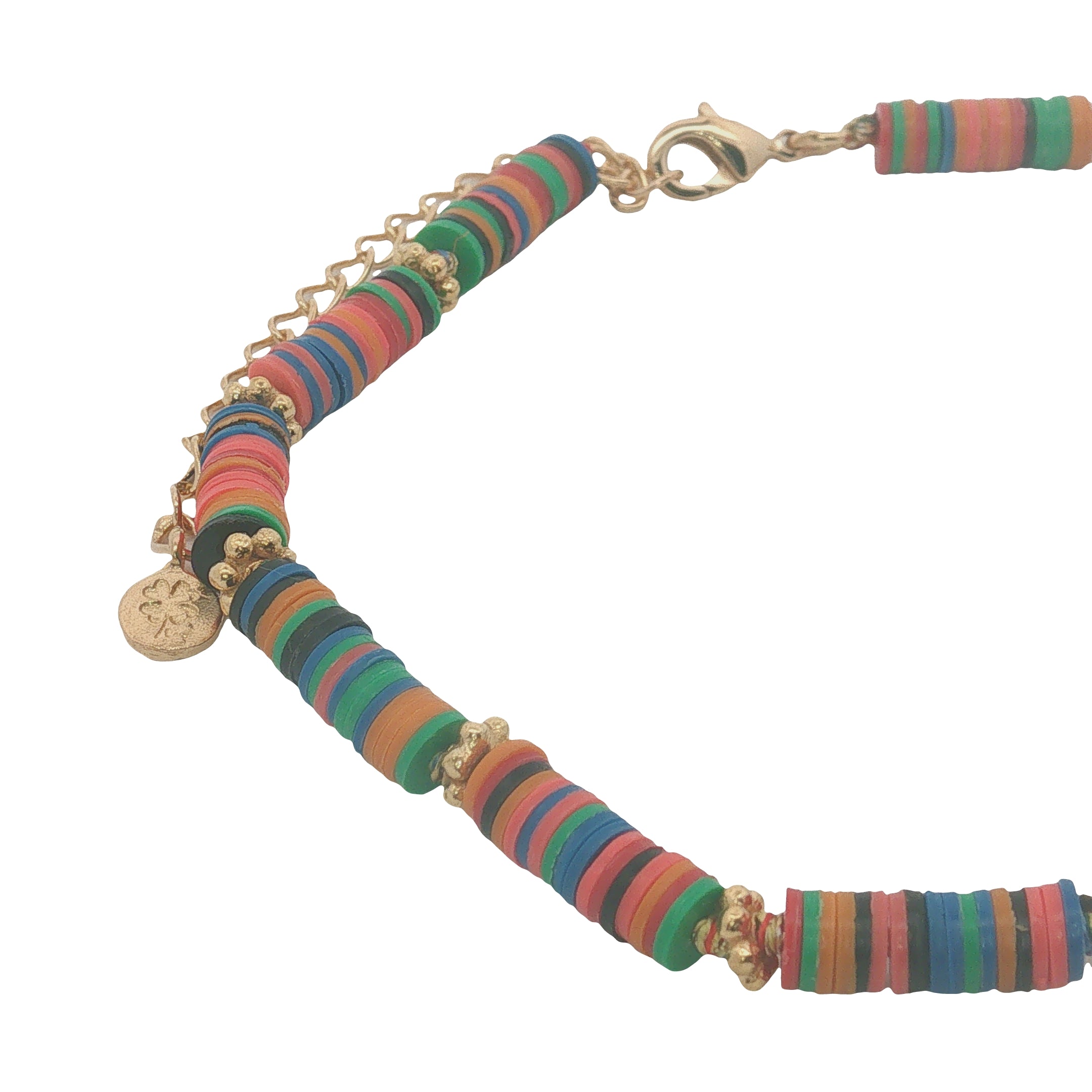 Chaine de cheville dorée vinyle multicolore et couronnes dorées