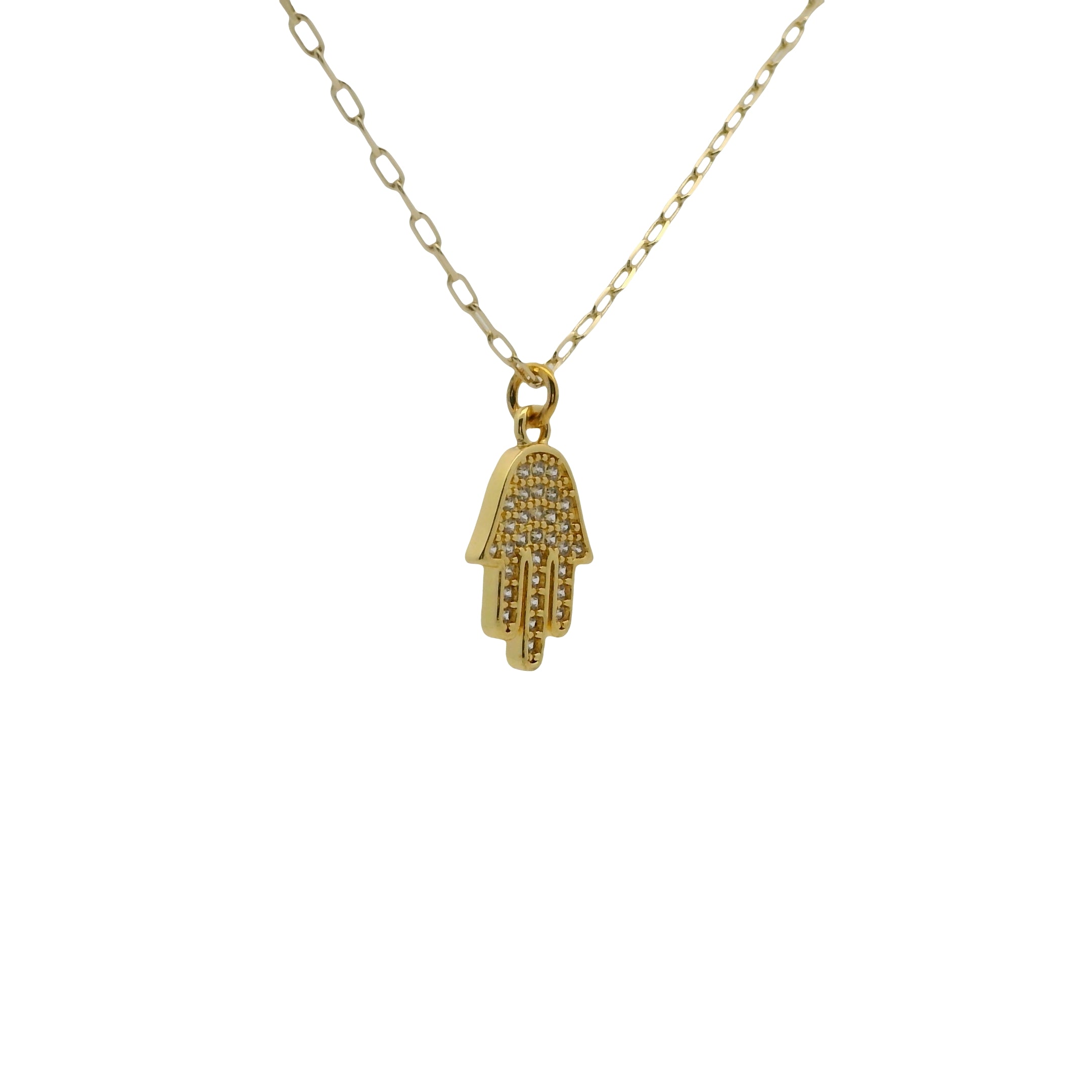 Collier doré main de Fatma avec zircons 50 cm