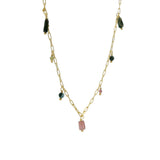 Collier doré maille rectangle pampilles tourmaline 46cm