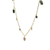 Collier doré maille rectangle pampilles tourmaline 46cm