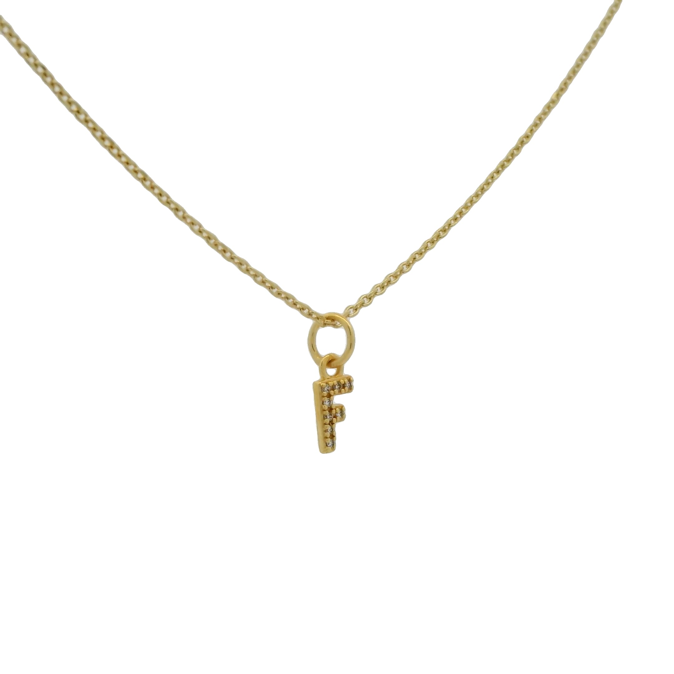 Collier doré petite lettre F et zircons blancs 42 cm