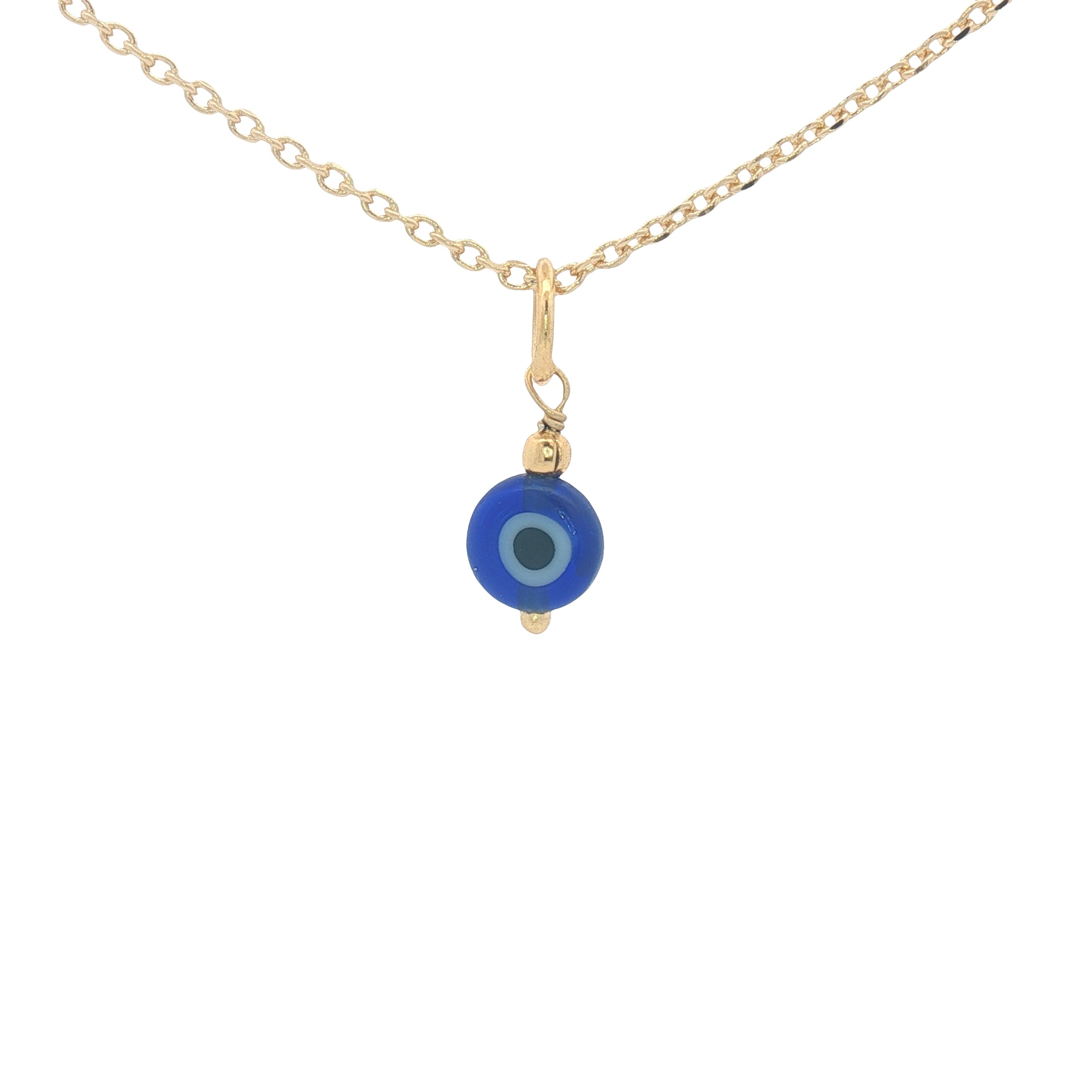 Collier doré petit oeil bleu et perle dorée 42 cm