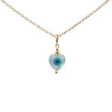 Collier doré coeur en nacre avec oeil et perle dorée 42 cm