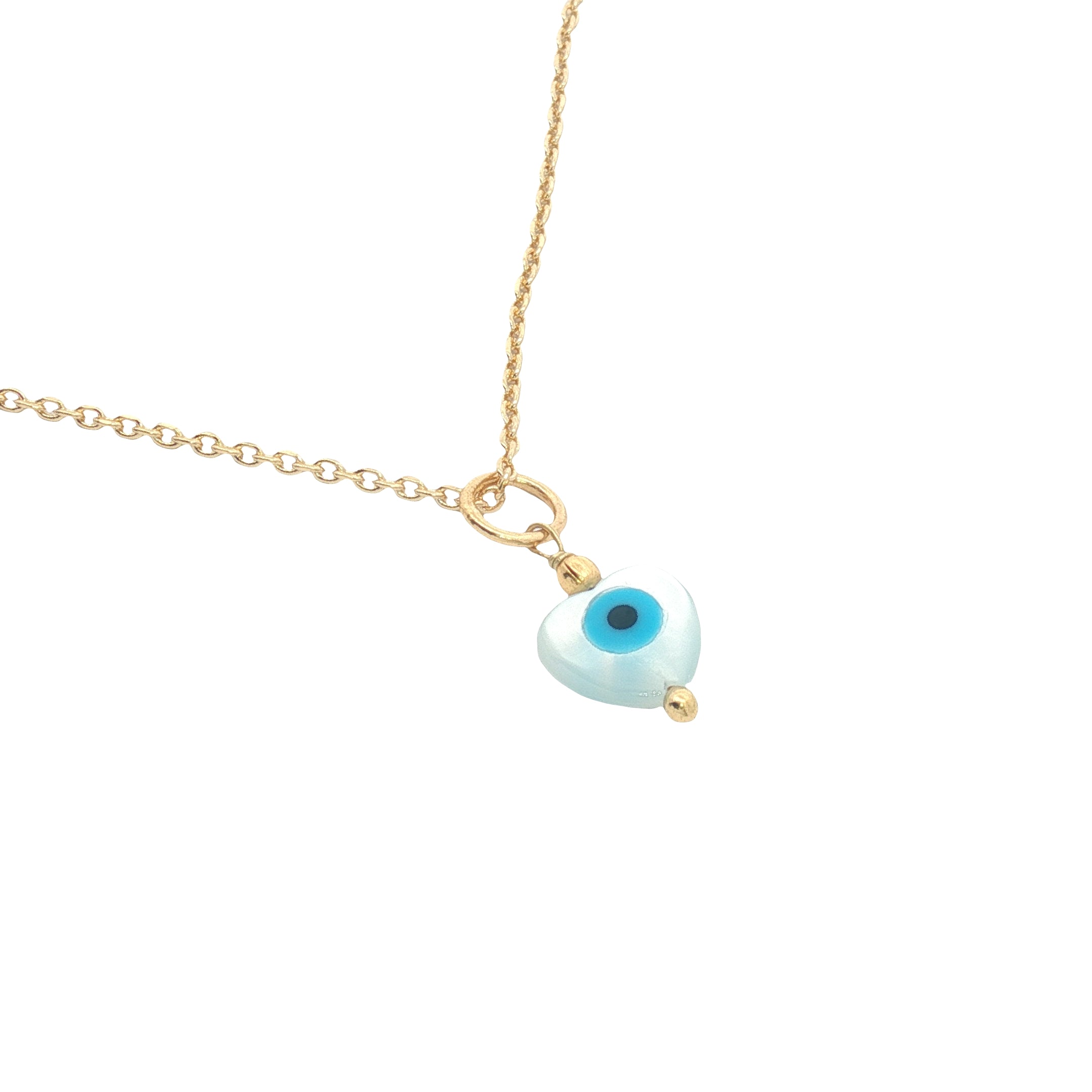 Collier doré coeur en nacre avec oeil et perle dorée 42 cm