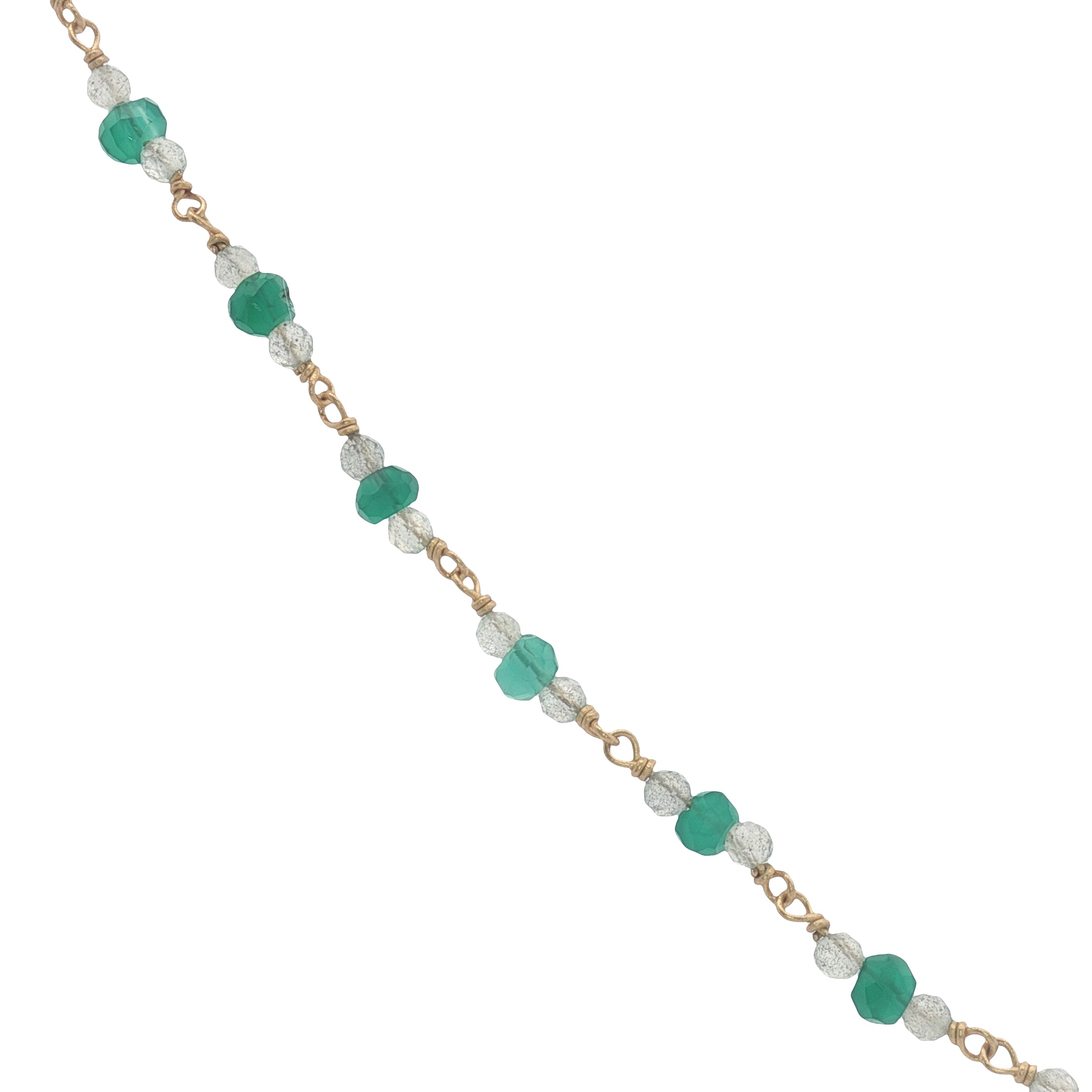 Collier doré onyx verte, prehnite, labradorite et pierre de lune 50 cm
