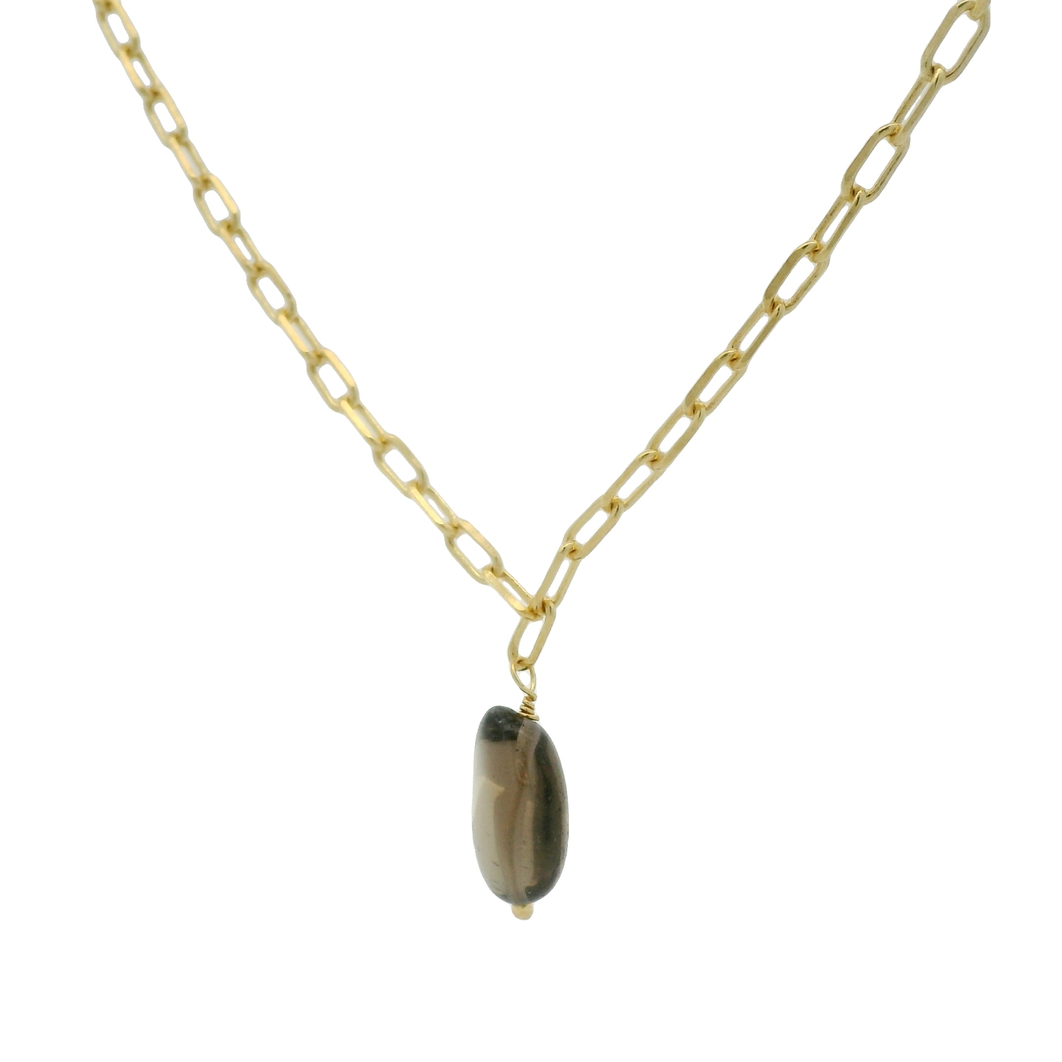 Collier doré maille rectangle et quartz fumé 42 cm