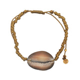 Bracelet cordon tressé doré et cauri brun