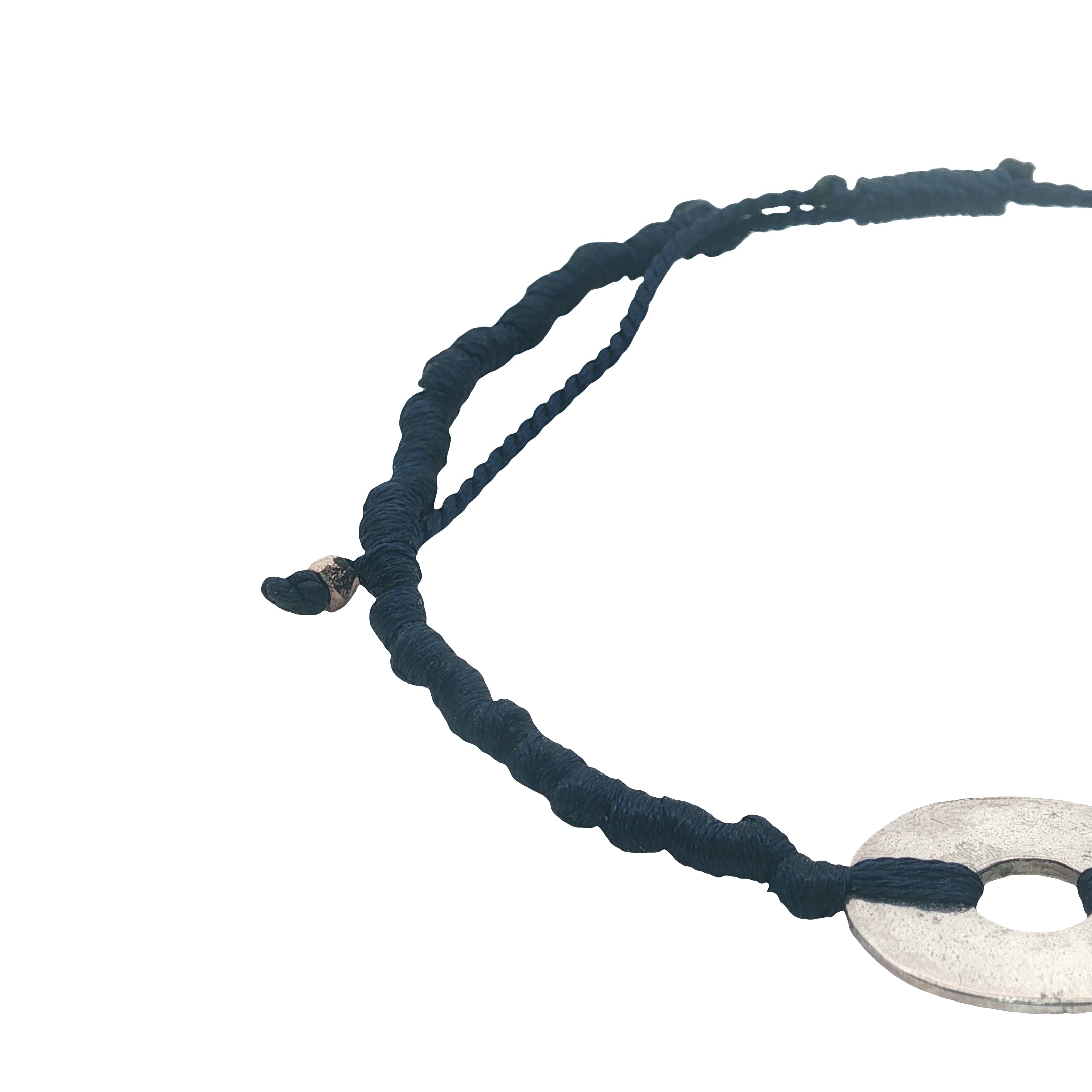 Colored cord bracelet and hammered hole piece