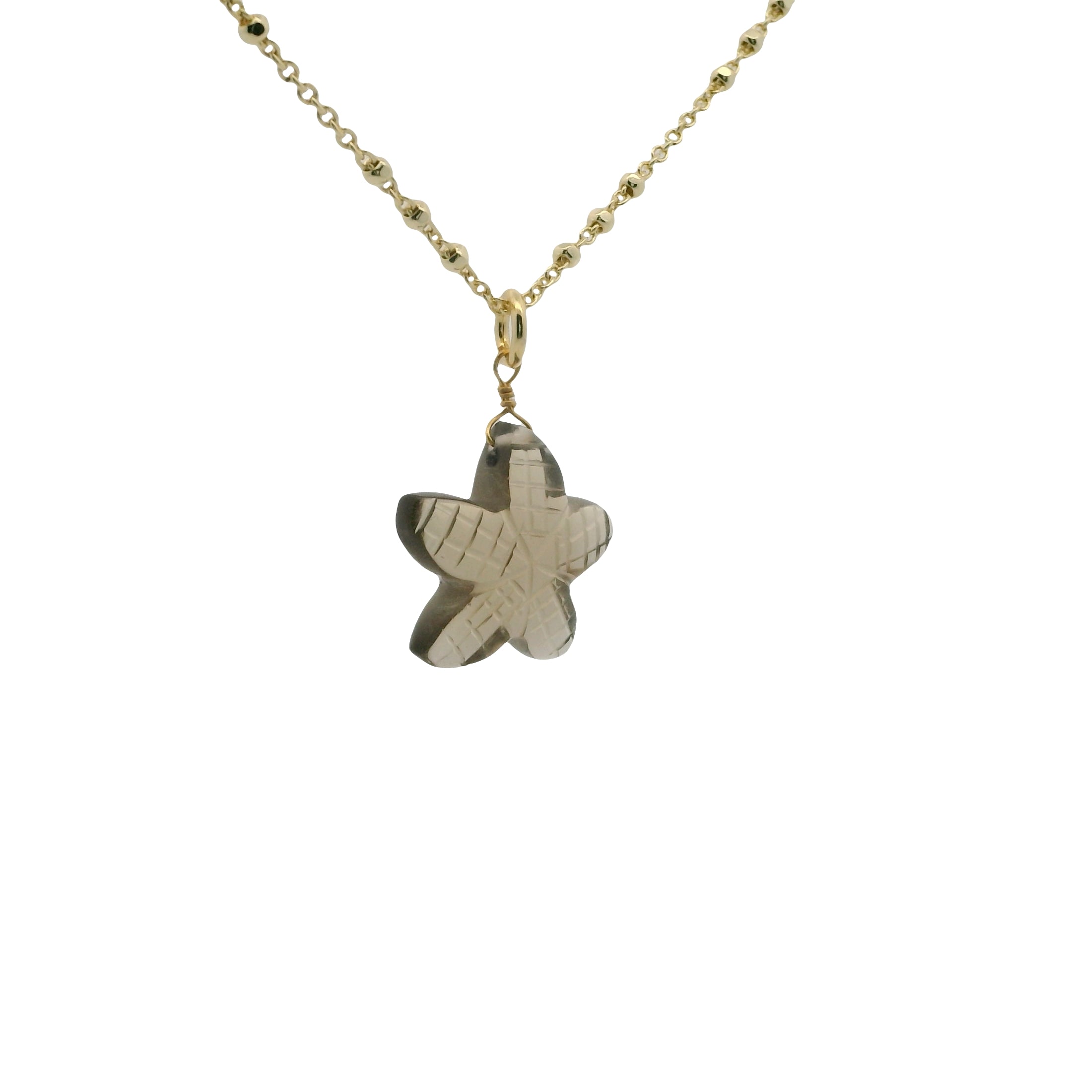 Collier doré étoile de mer taillée dans quartz fumé 42 cm