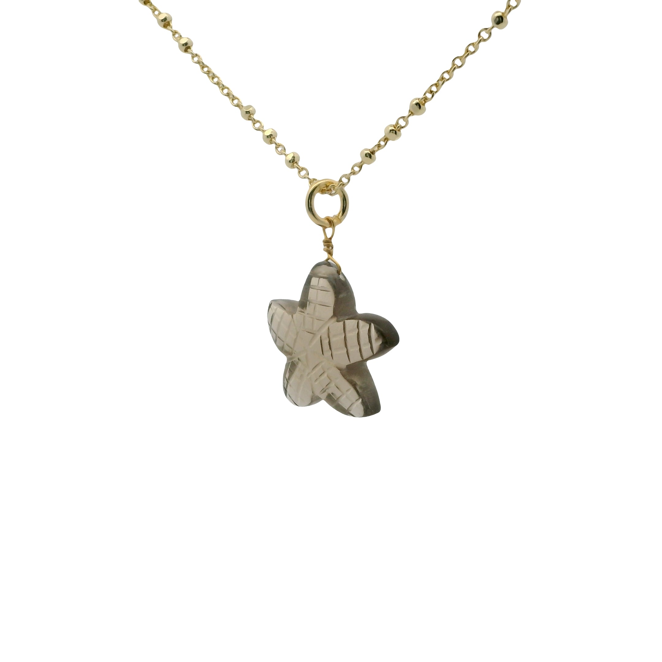 Collier doré étoile de mer taillée dans quartz fumé 42 cm