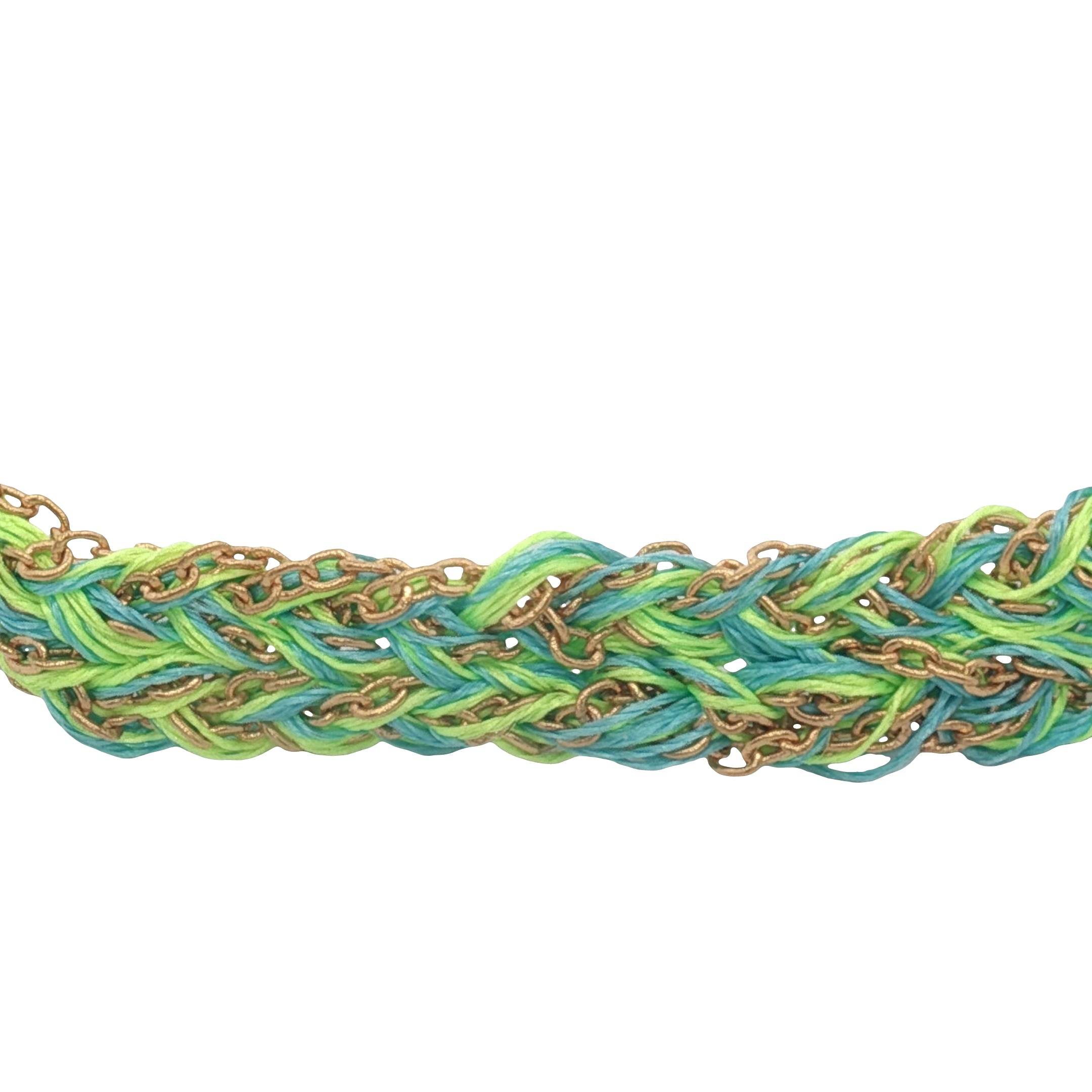 Bracelet brésilien doré cordon vert et turquoise chaine dorée GM