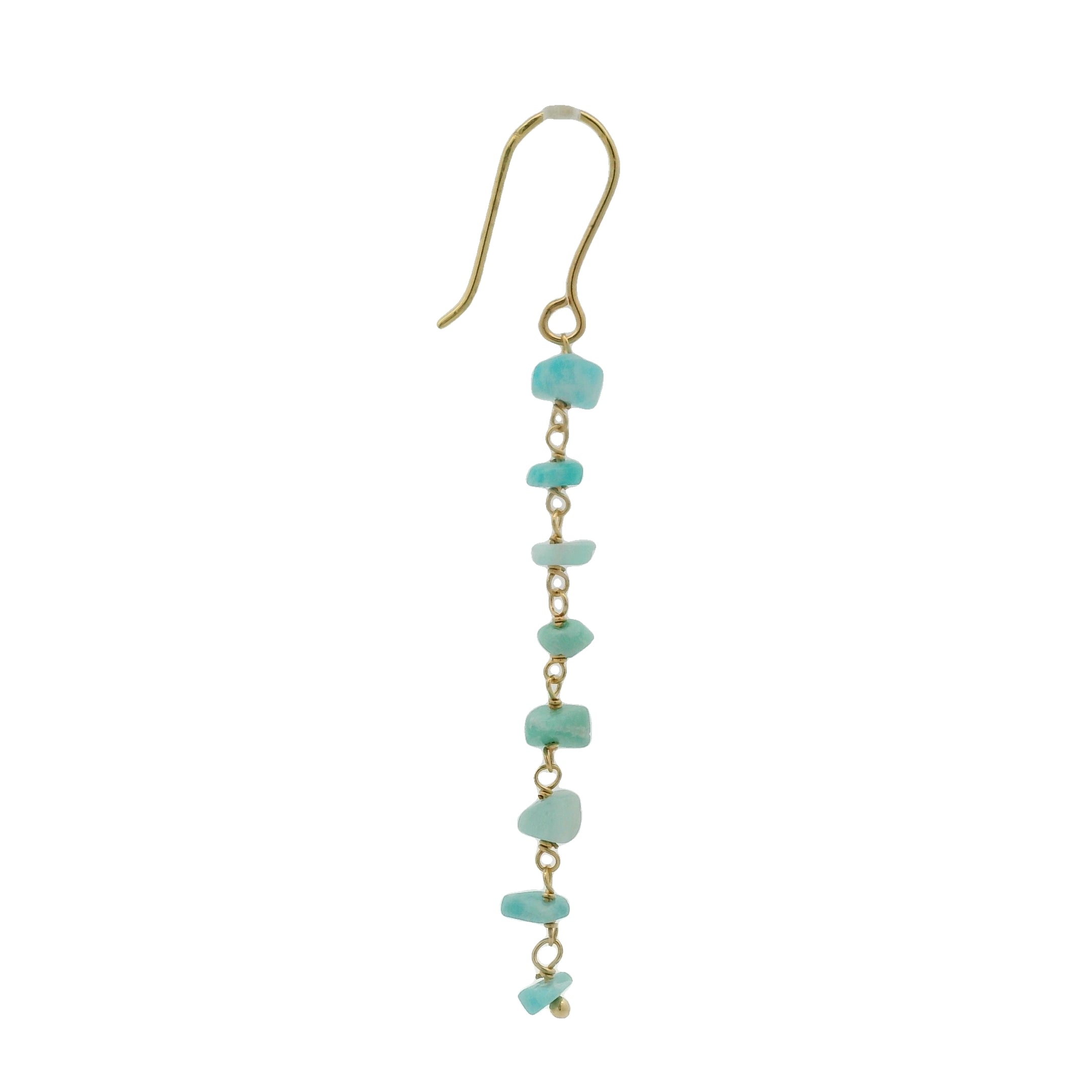 Boucles d'oreilles dorées pendantes et amazonite brute