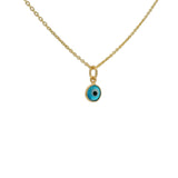 Collier doré petit oeil rond turquoise en verre soufflé 42 cm