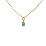 Collier doré petit oeil rond turquoise en verre soufflé 42 cm