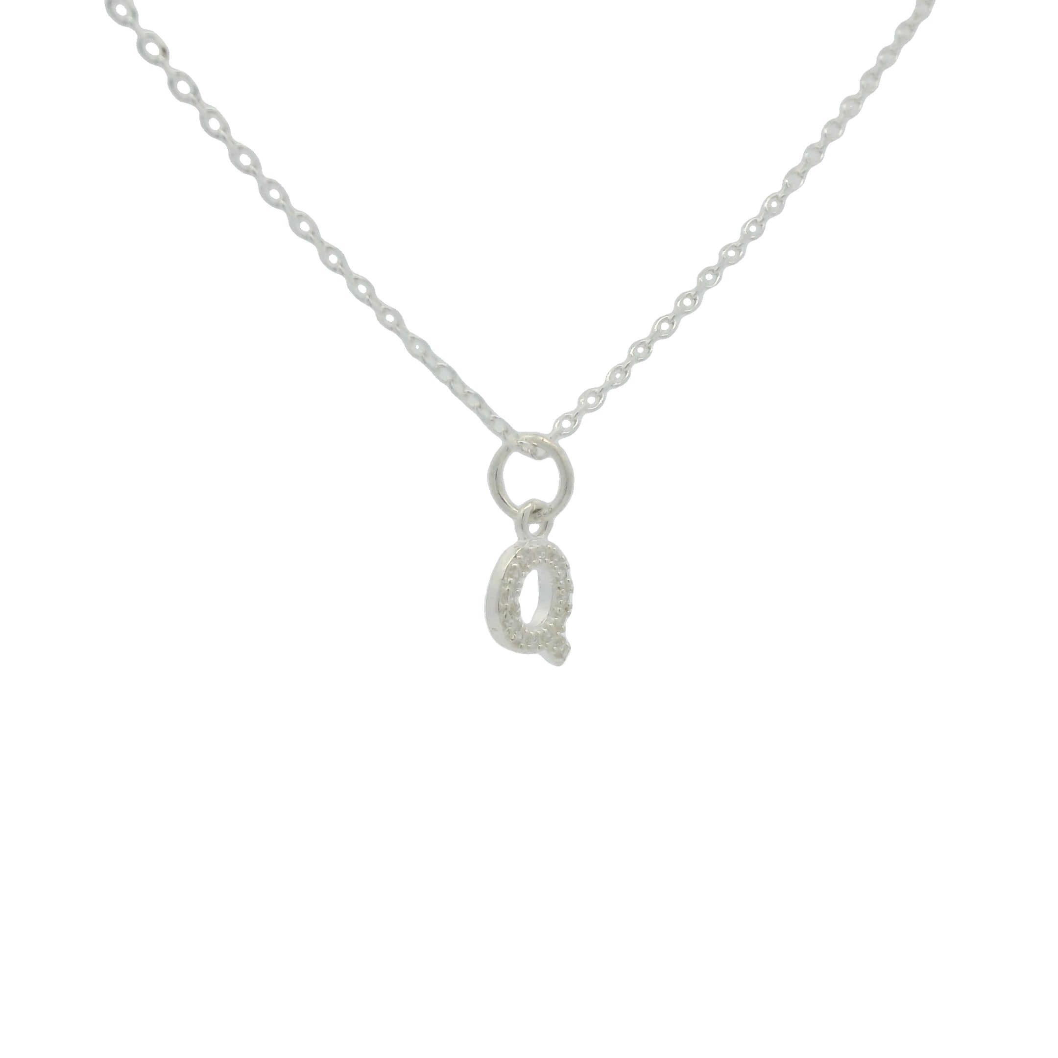 Collier argent 925 petite lettre Q avec zircons blancs 42 cm