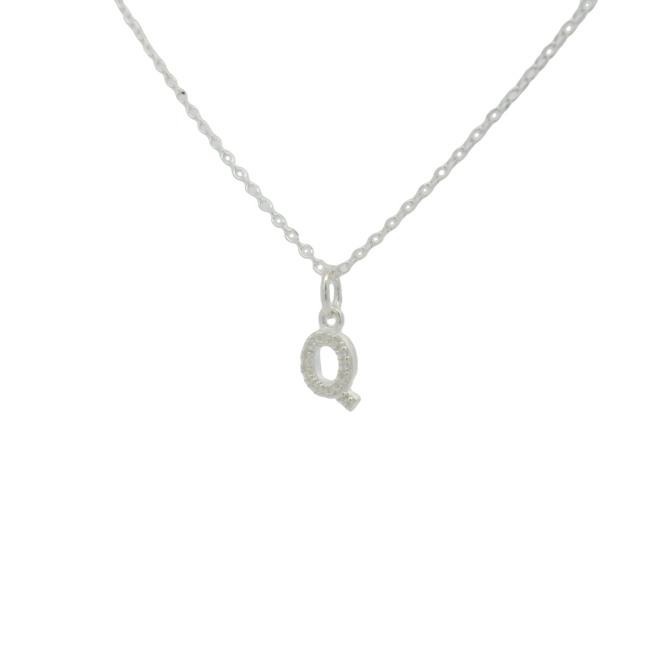 Collier argent 925 petite lettre Q avec zircons blancs 42 cm