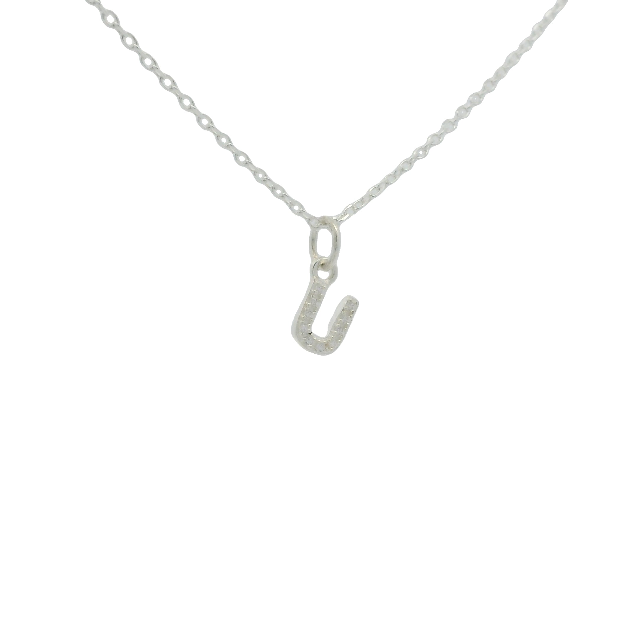 Collier en argent 925 petite lettre U avec zircons blancs 42 cm