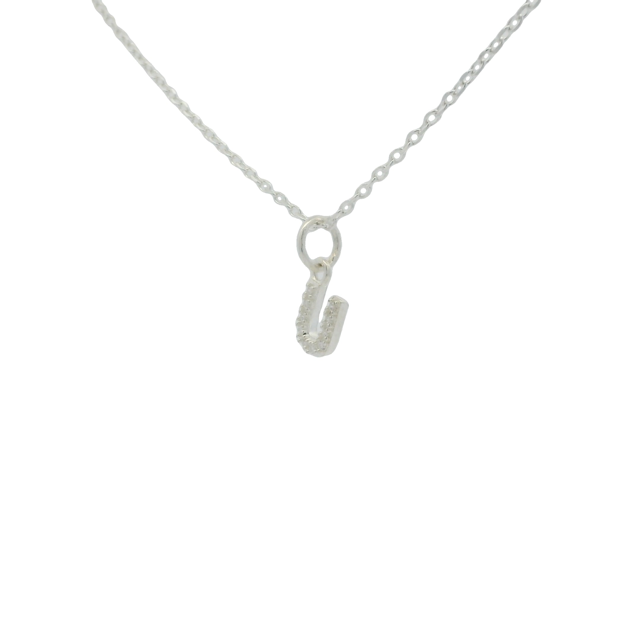 Collier en argent 925 petite lettre U avec zircons blancs 42 cm
