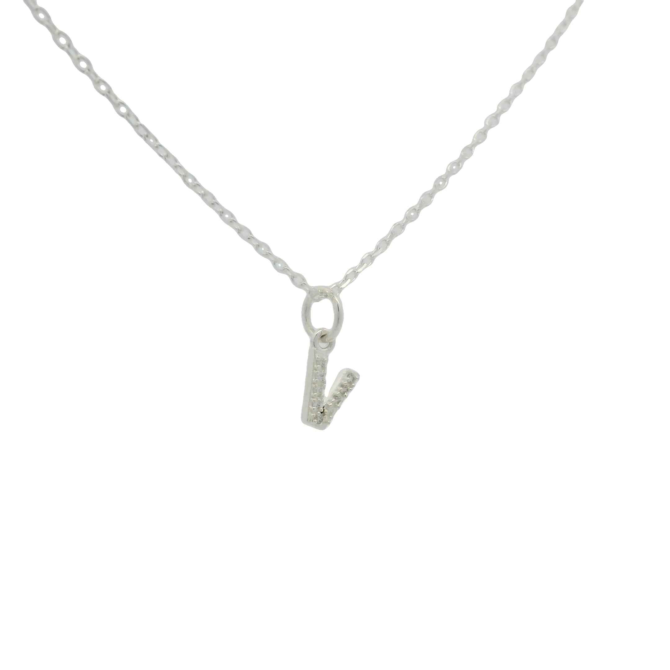Collier en argent 925 petite lettre V zircons blancs 42 cm