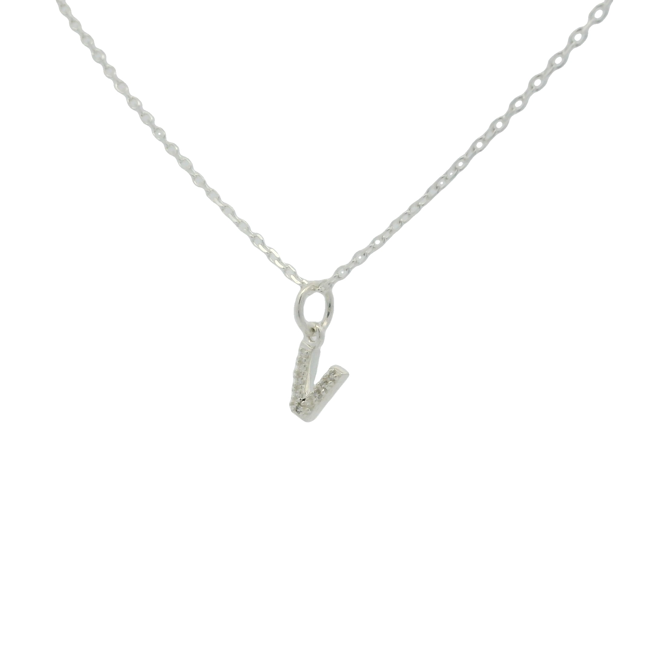 Collier en argent 925 petite lettre V zircons blancs 42 cm