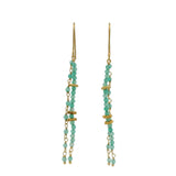 Boucles d'oreilles dorées pendantes onyx verte et couronnes dorées