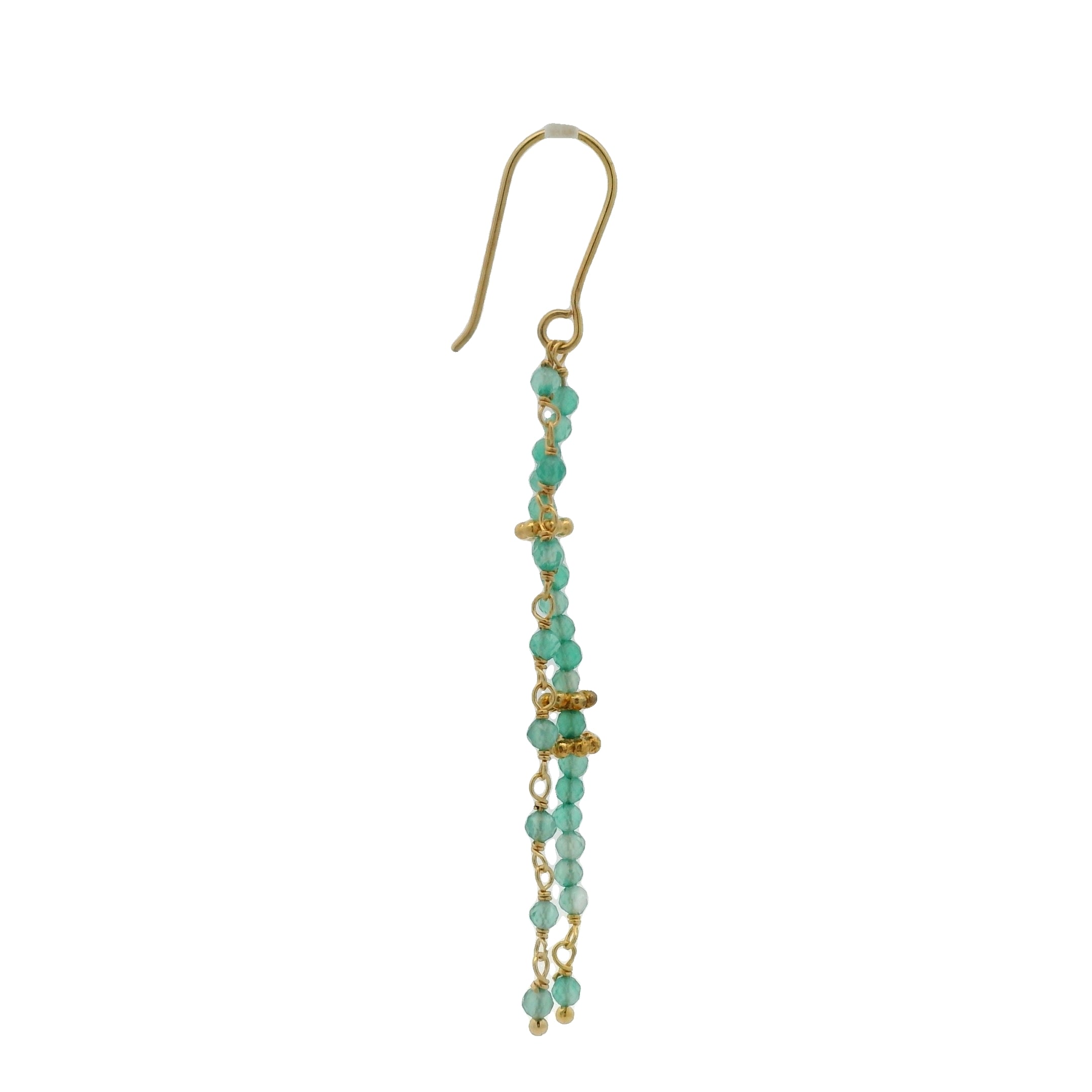 Boucles d'oreilles dorées pendantes onyx verte et couronnes dorées