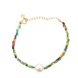 Bracelet doré perle de culture avec perles multicolores