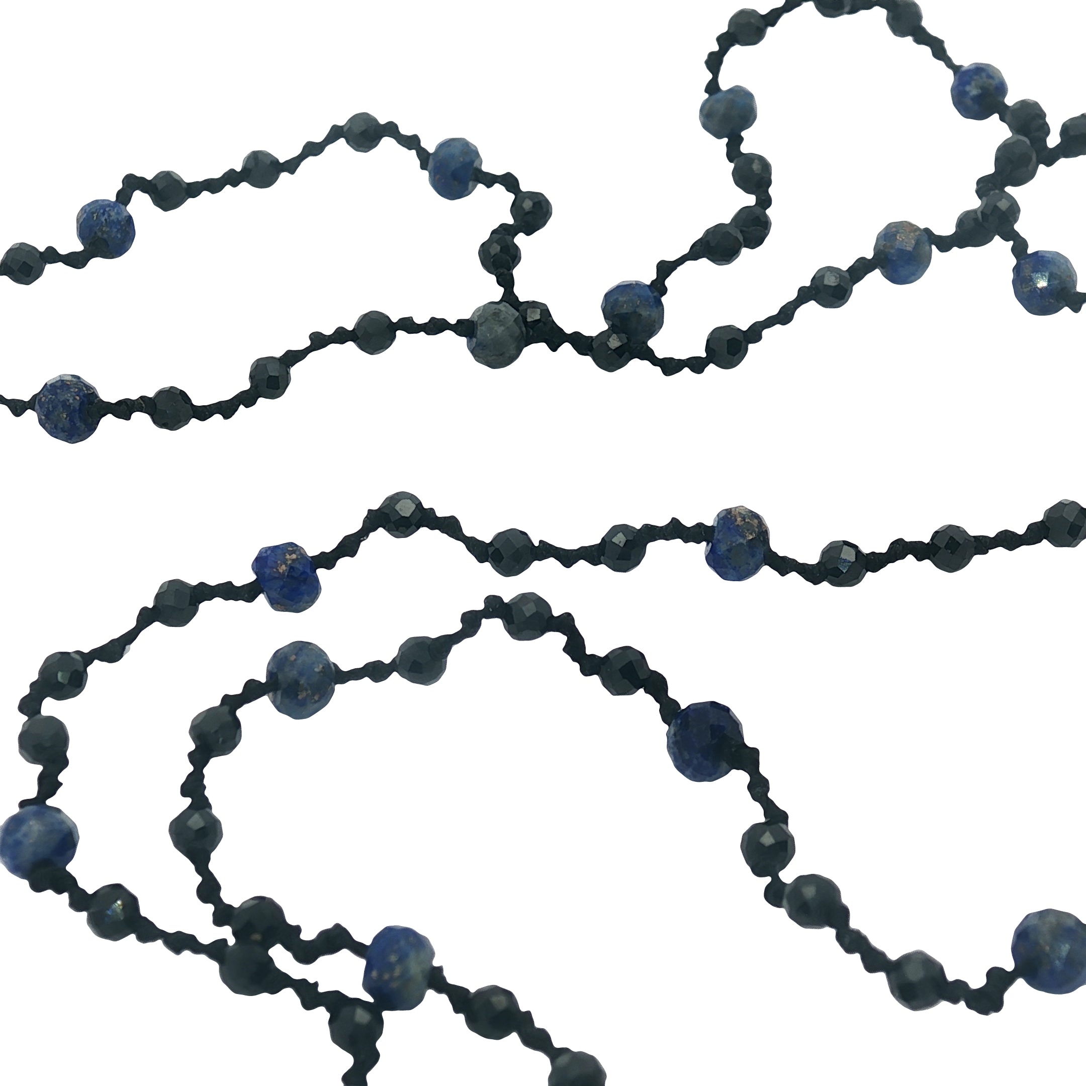 Collier doré onyx noire cabochon perles onyx noire et lapis lazulis 60 cm
