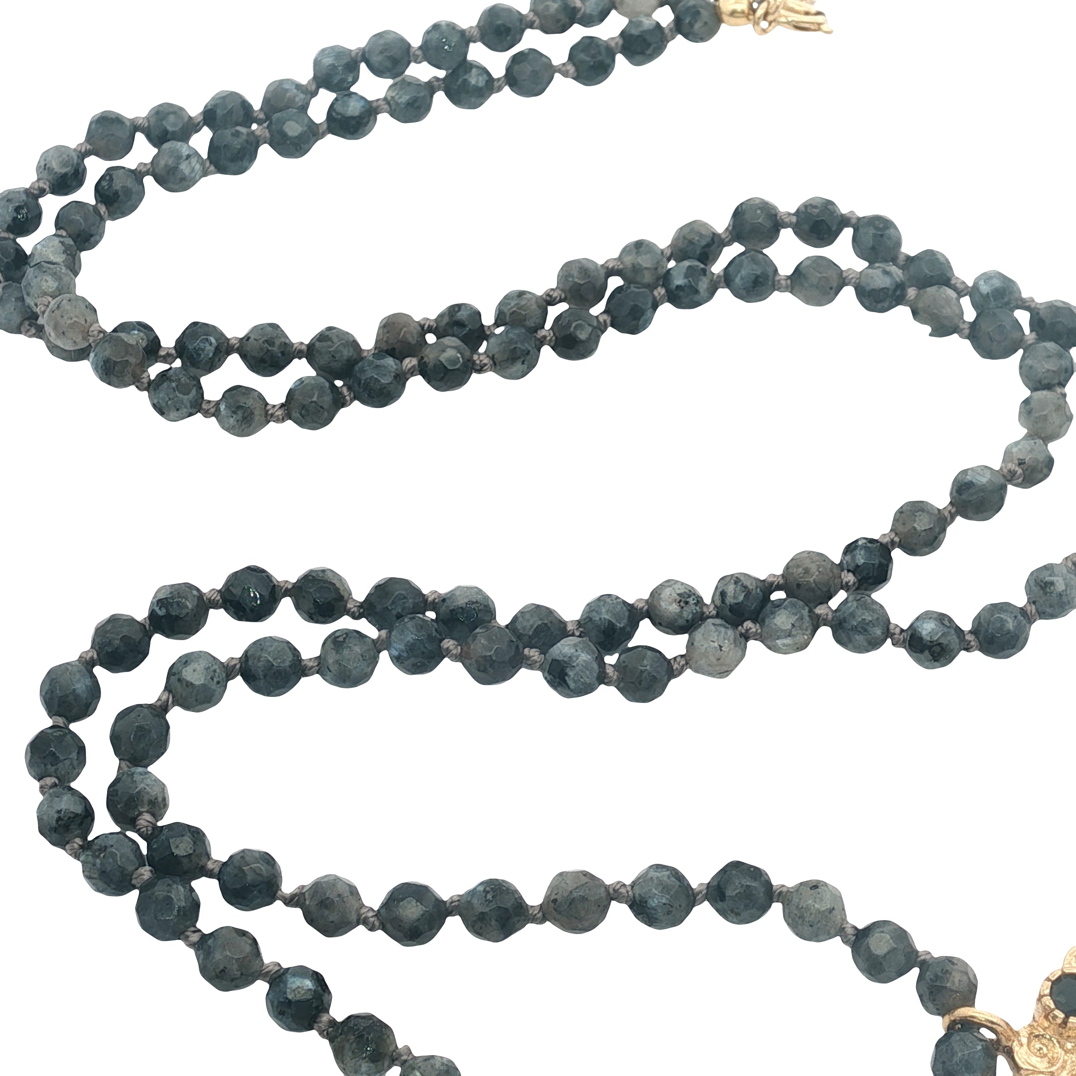 Collier arbre de vie doré onyx noire avec perles grises 75 cm