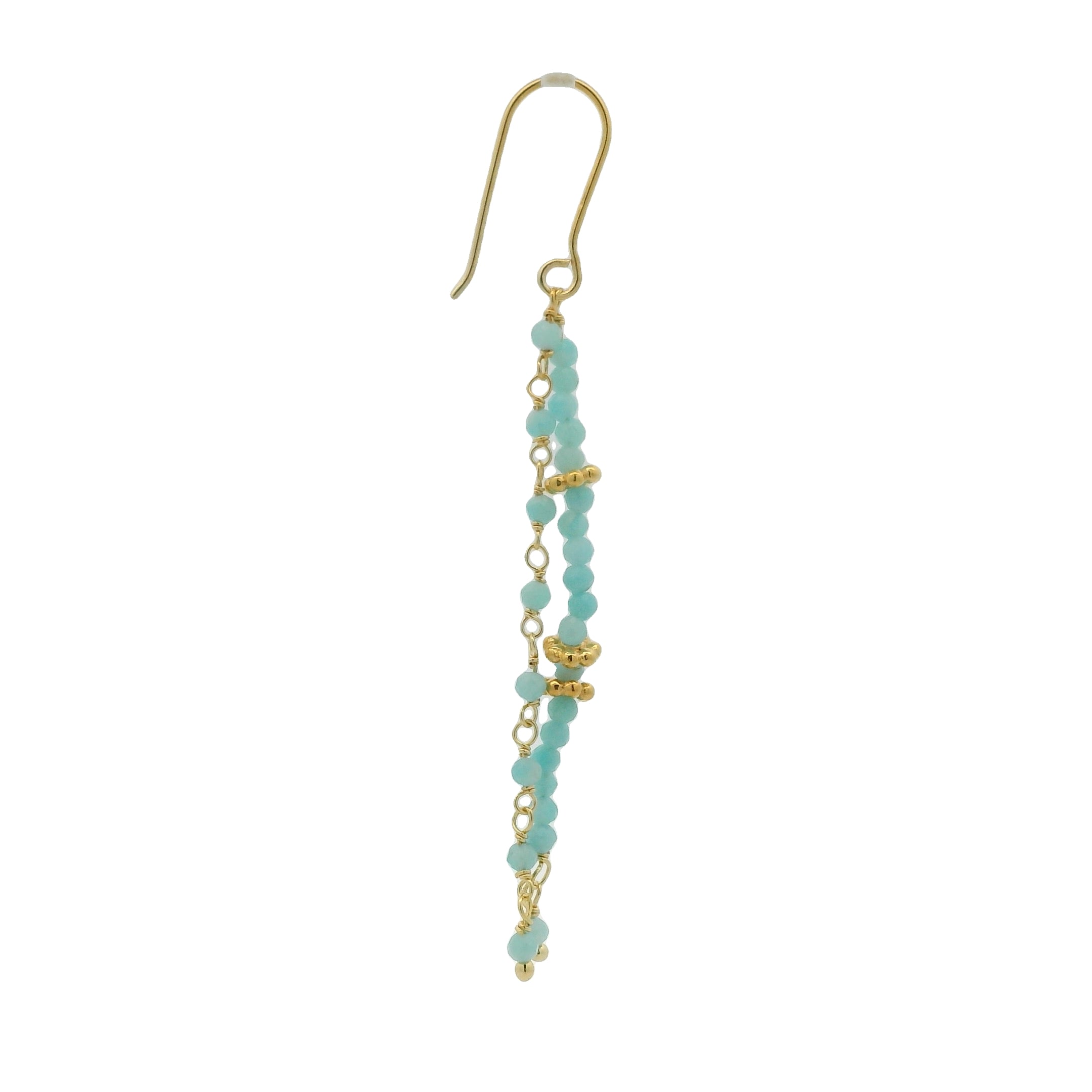 Boucles d'oreilles dorées pendantes en amazonite et couronnes dorées