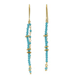 Boucles d'oreilles dorées pendantes turquoise et couronnes dorées