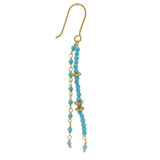 Boucles d'oreilles dorées pendantes turquoise et couronnes dorées
