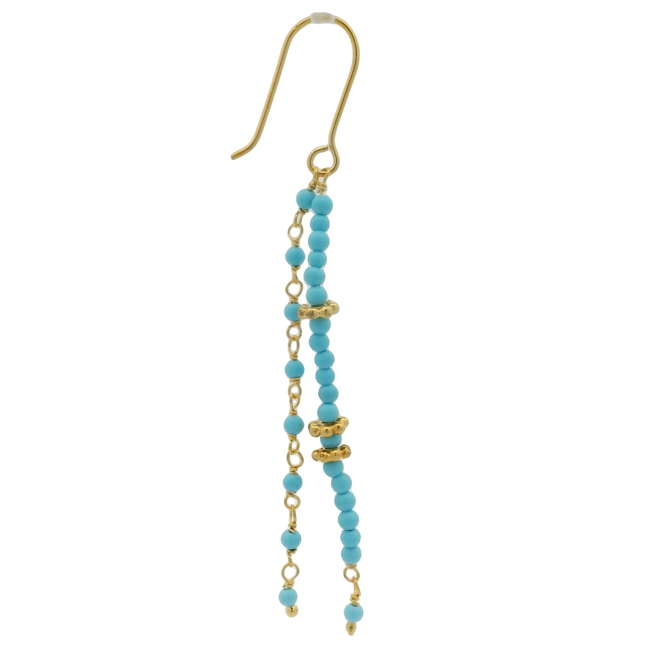 Boucles d'oreilles dorées pendantes turquoise et couronnes dorées