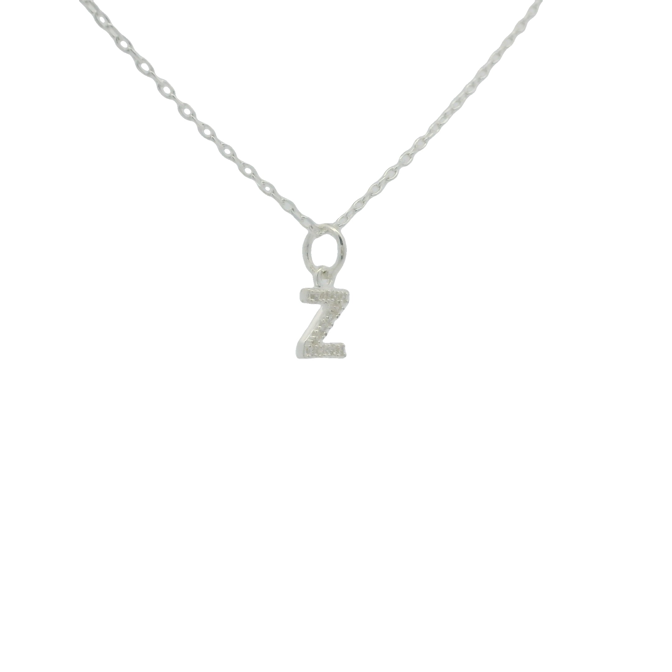 Collier en argent 925 petite lettre Z avec zircons blancs 42 cm