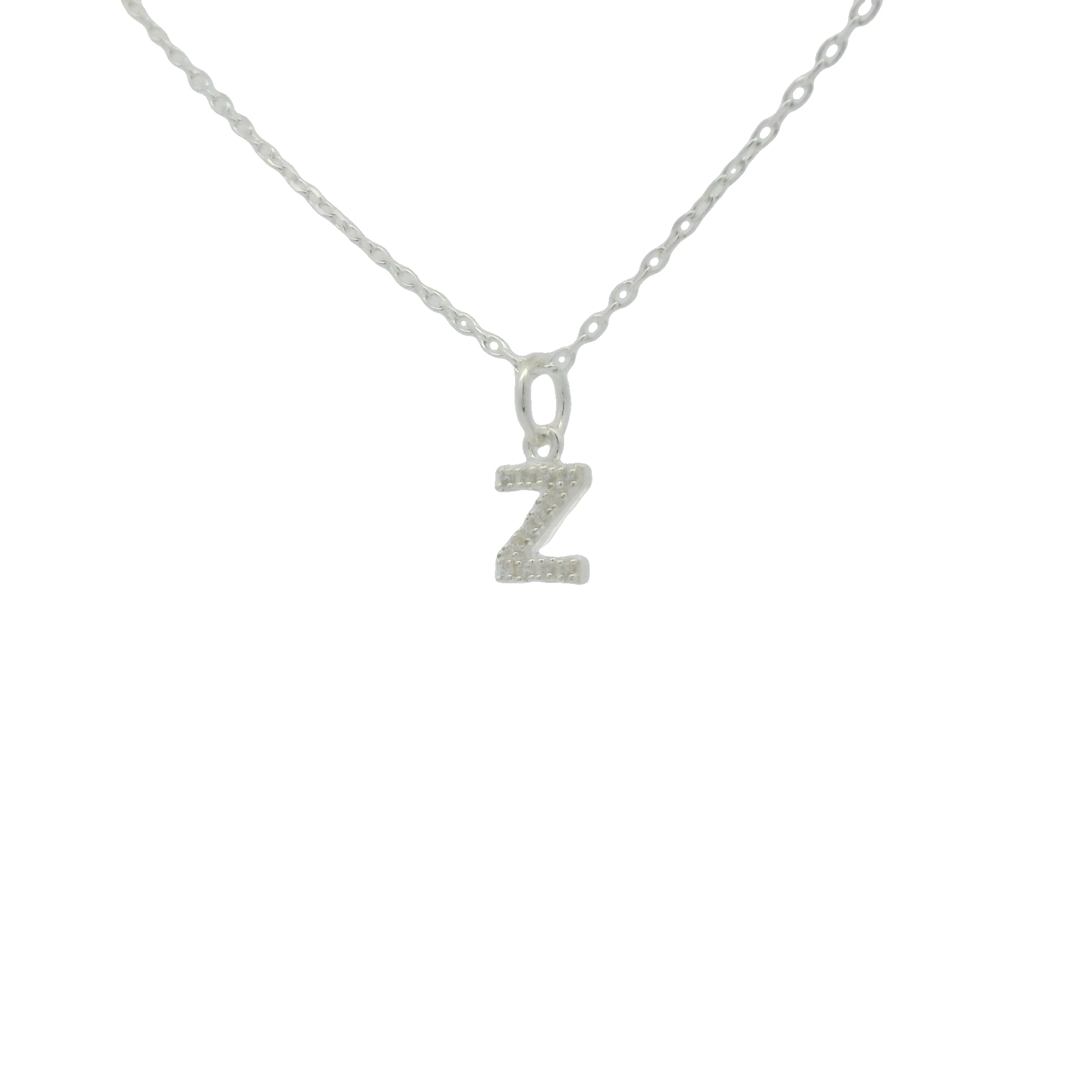 Collier en argent 925 petite lettre Z avec zircons blancs 42 cm