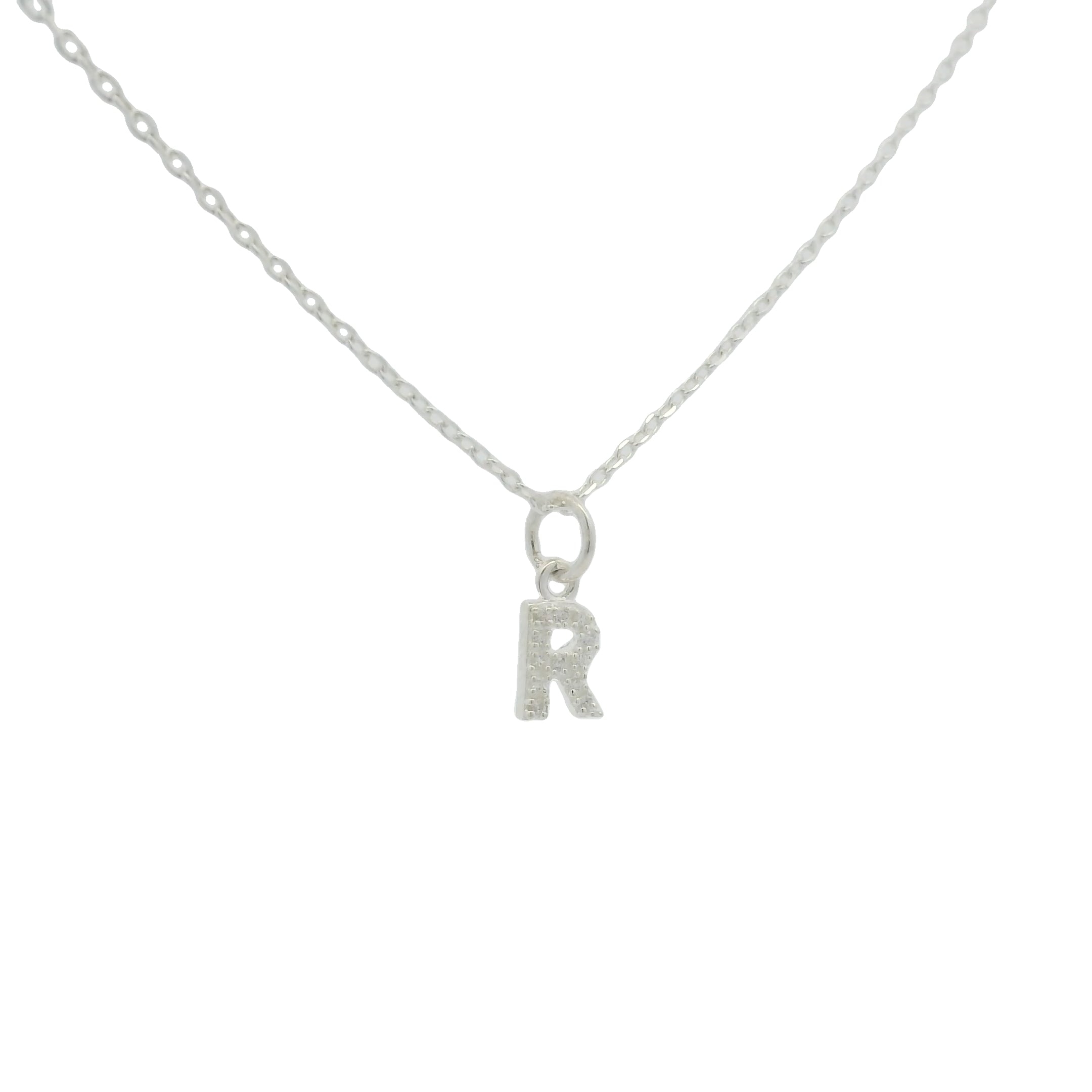 Collier argent 925 petite lettre R zircons blancs 42 cm