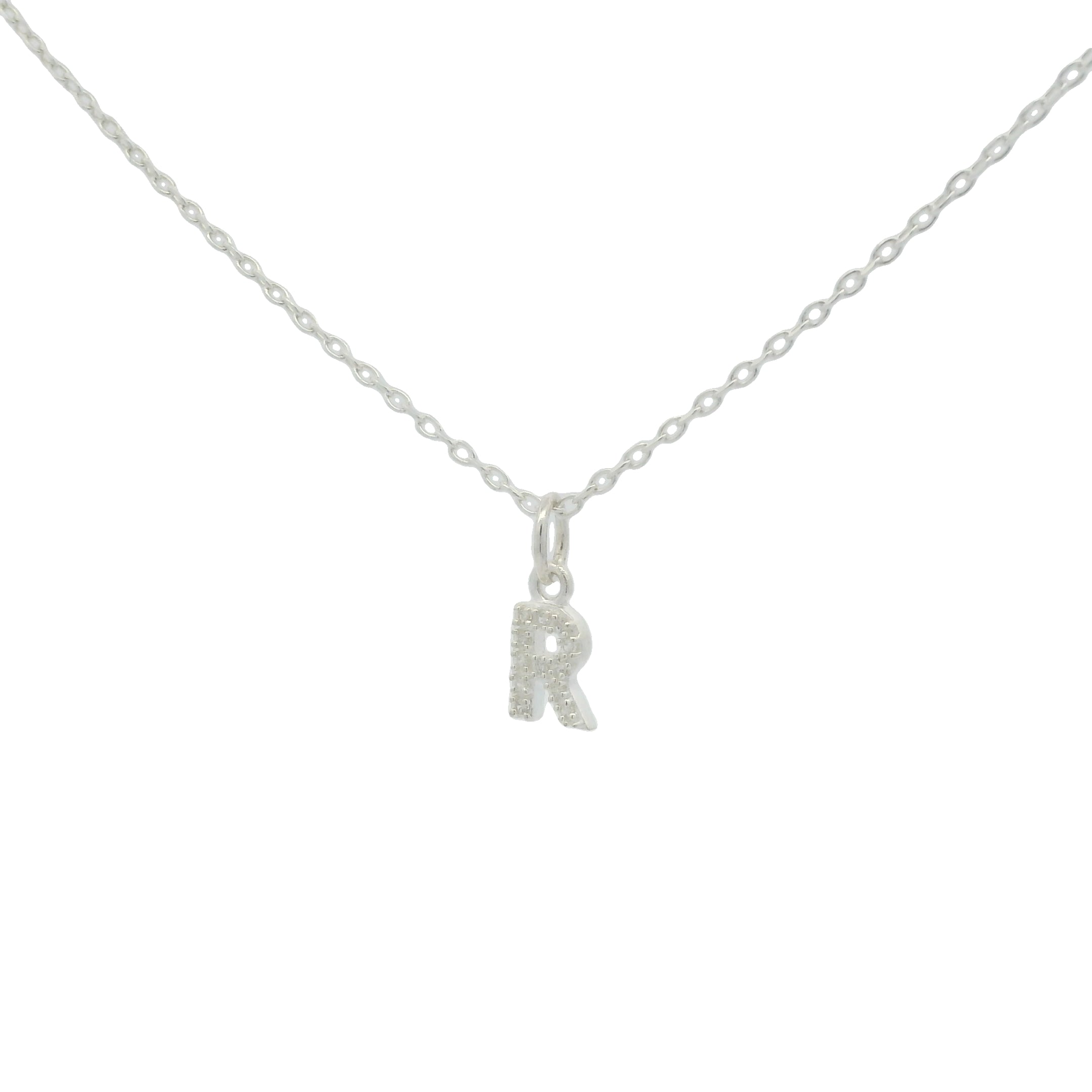 Collier argent 925 petite lettre R zircons blancs 42 cm