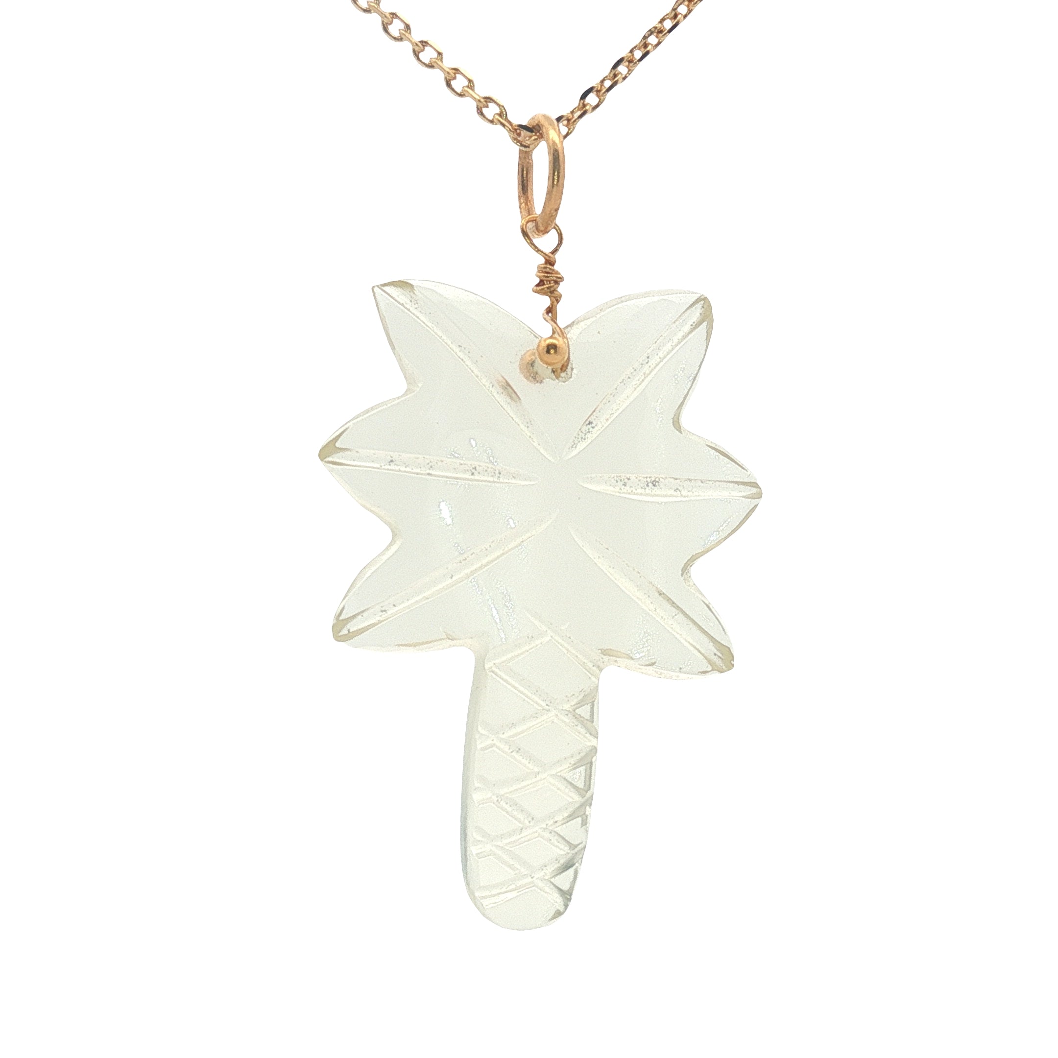 Collier doré palmier taillé dans du quartz citron 42 cm