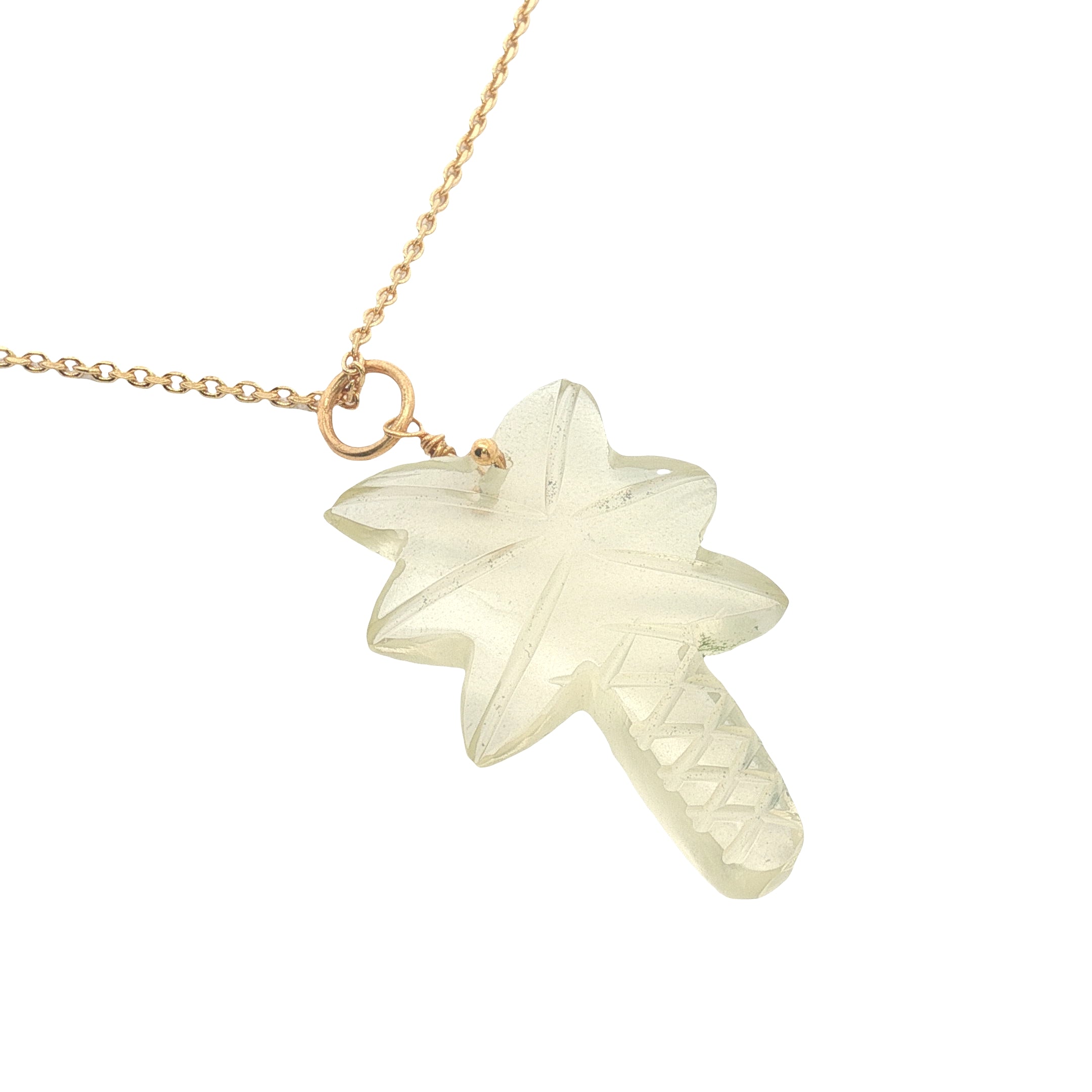 Collier doré palmier taillé dans du quartz citron 42 cm