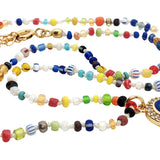Collier doré perles multicolores oeil bleu zircons 38 cm