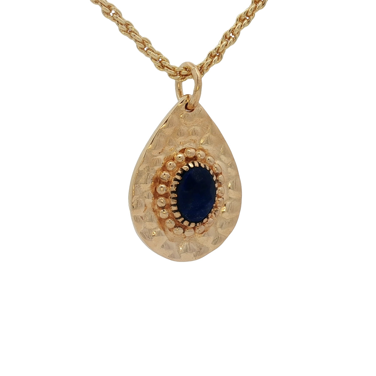 Collier doré goutte martelée lapis lazulis 50 cm