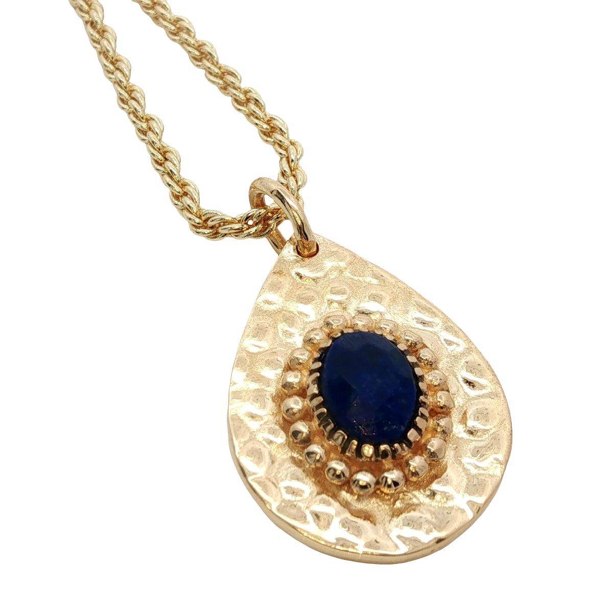 Collier doré goutte martelée lapis lazulis 50 cm