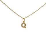 Collier doré petite lettre Q avec zircons blancs 42 cm