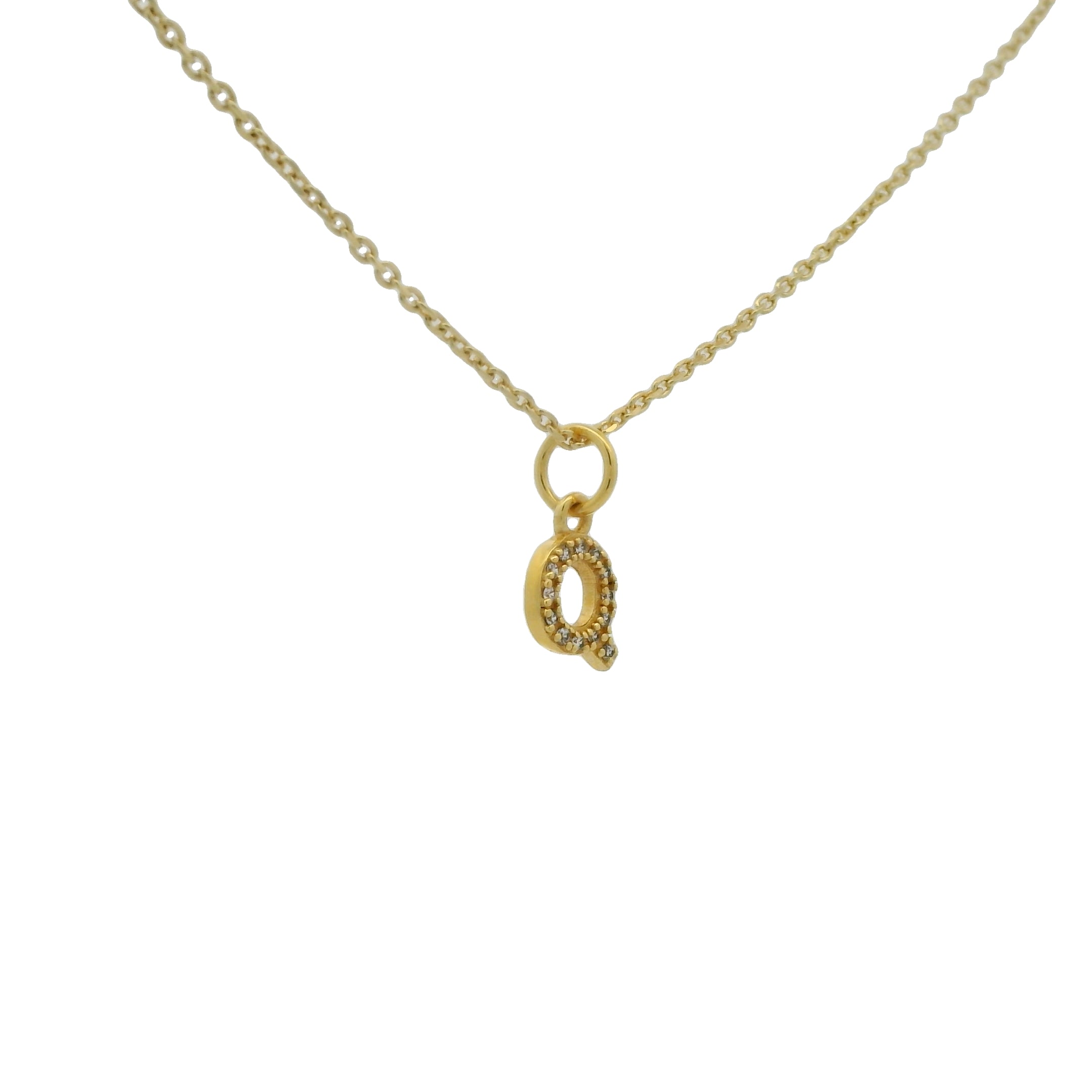 Collier doré petite lettre Q avec zircons blancs 42 cm